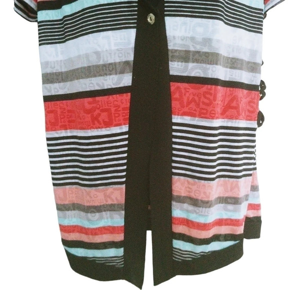 Marie Claire Faux Cardigan Striped Top Red Black Aqua Gray L - Picture 4 of 10